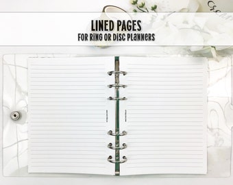 Lined Paper for Ring or Disc Bound Planner Insert - Printed Planner Insert