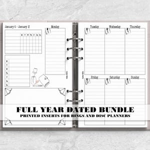 Planificador impreso con meses y semanas, año completo, para agendas de anillas o discos - V-WO2P-0006