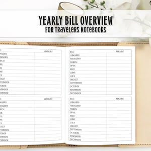 Yearly Bill Overview - Printed Travelers Notebook Insert