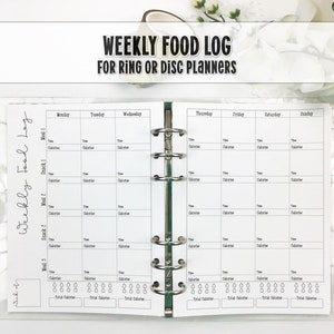 Food Log for Counting Calories - Printed Ring or Discbound Planner Insert