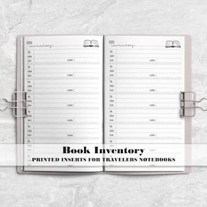 Book Inventory Insert for Travelers Notebook - Printed Travelers Notebook Insert - Home Library