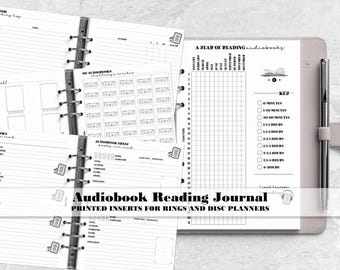 Printed Audiobook Reading Journal Insert for Ring and Discbound Planner Covers - Printed Planner Refill - Choose Your Size