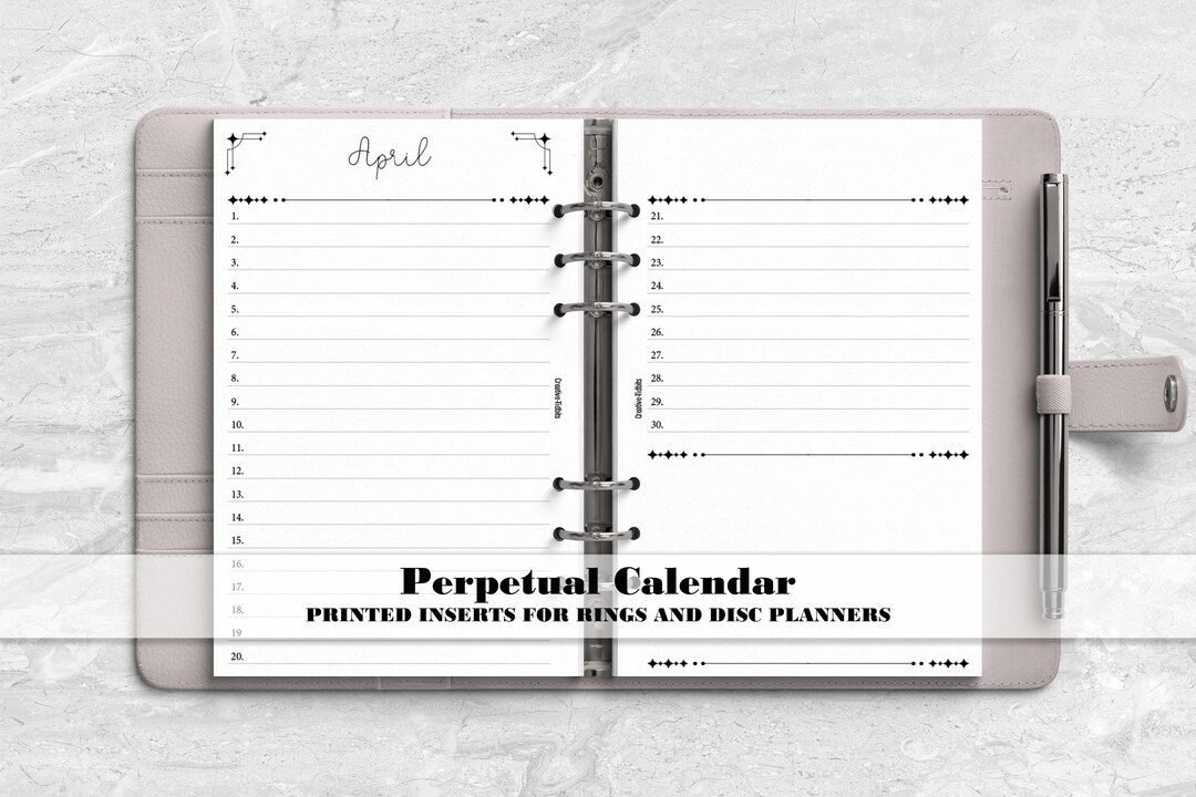Perpetual Calendar Insert for Ring and Disc Bound Planners - Printed ...
