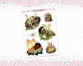 Sleeping Black Girl Fairy Journal and Planner Stickers Printed on your choice of Sticker Paper - Decorative Stickers - Fantasy - WS-0066