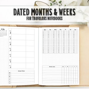 Dated Insert for Travelers Notebook Covers - Printed Travelers Notebook Insert - Weekly Layout with Time Tracking - Minimalist - H-WO2P-0003
