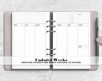 Vertical Week on 2 Pages Insert- Printed Planner Insert - Disc Planner Insert - Ring Planner Refill - V-0022