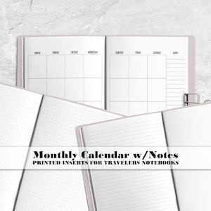 Undated Monthly Calendar with Note Pages - Printed booklet for Travelers Notebook