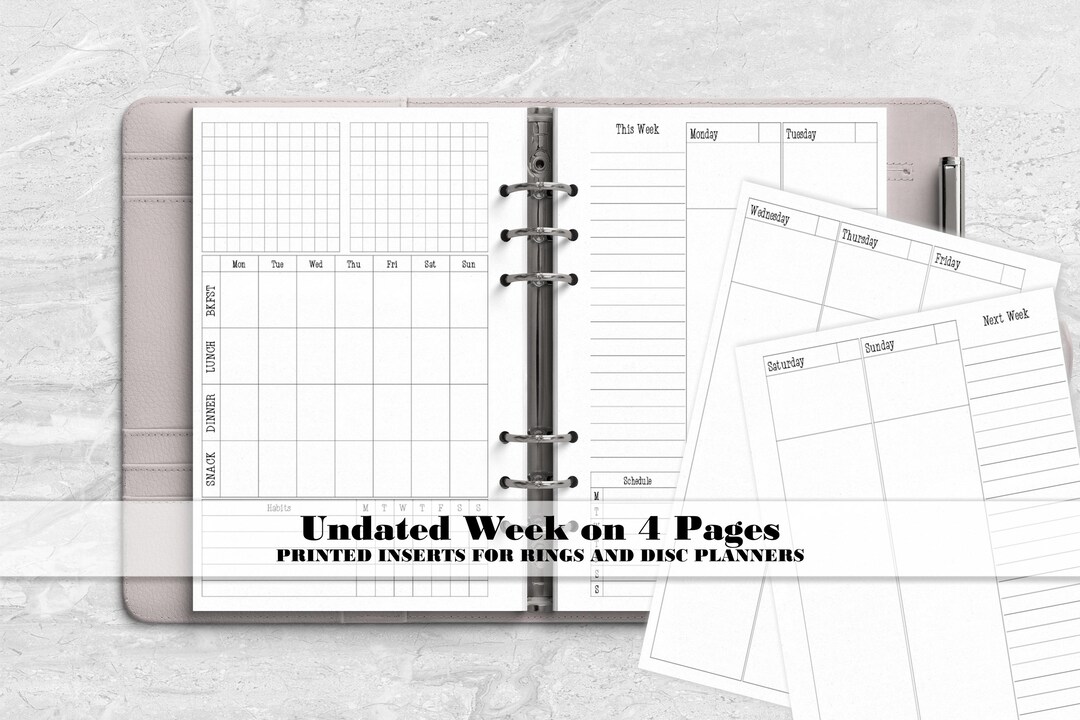 Week on 4 Pages Planner Insert - Printed Planner Insert - Disc Planner ...