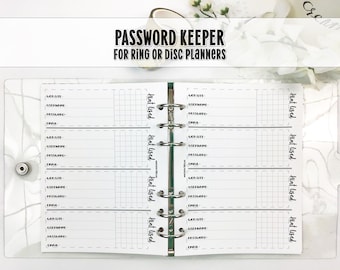 Password Keeper for Ring and Disc Bound Planners - Printed Planner Insert