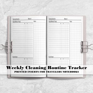 Weekly Cleaning Tracker for Travelers Notebook Covers - Printed Planner Insert - Cleaning Routine Tracker