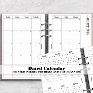 Dated Monthly Calendar for Ring or Disc bound Planner - Dated Monthly Calendar - Choose Your Year - DM-0007