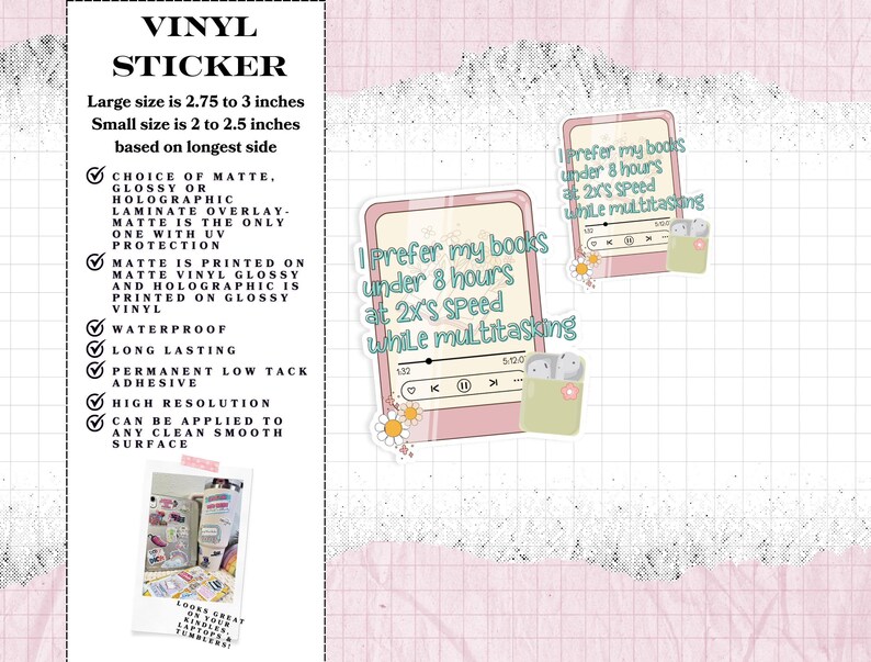 Audiobook Enthusiast - Multitasking - Laminated waterproof vinyl sticker - Matte - Glossy - Holographic image 2