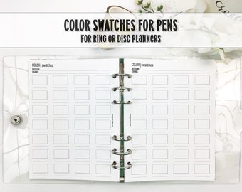 Color Swatch Insert for Ring or Disc Bound Planners - Printed Planner Insert - Ink Swatches