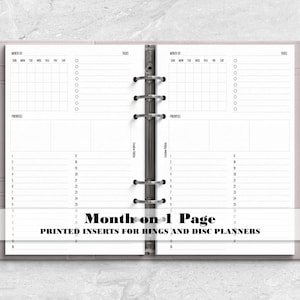 Month on 1 Page Planner Insert for Ring or Discbound Planners - Printed Planner Insert
