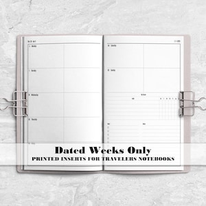 Dated Weeks Only Traveler&#39;s Notebook Insert - Printed Insert for TN&#39;s - Choose your start month - DW0005