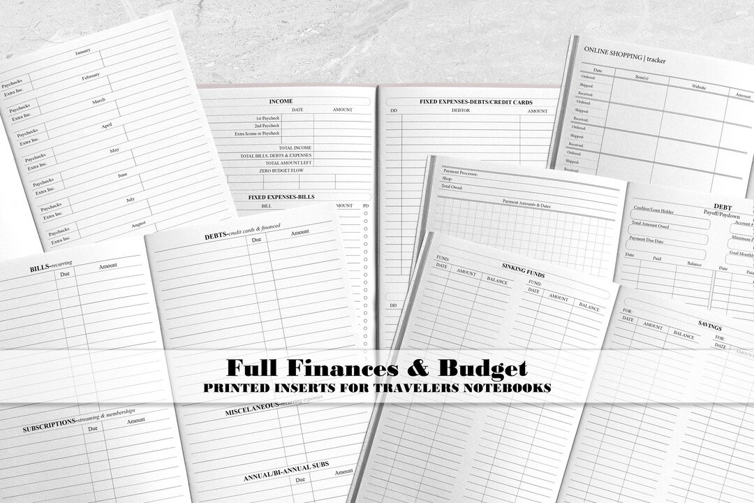 Printed Full Financial Budget Insert for Travelers Notebook Cover ...