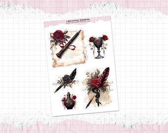 Gothic Rose Themed Journal and Planner Stickers Printed on your choice of Sticker Paper - Decorative Stickers - Washi Stickers - WS-0015