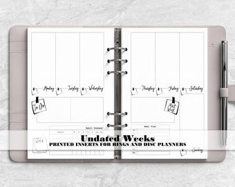 WO2P Planner Insert - Week on 2 Pages Insert- Printed Planner Insert - Planner Insert - Ringed Planner Refill - Rings Insert - V-0006