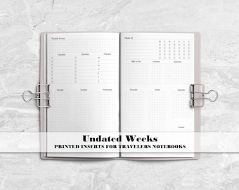 Vertical Week on 2 Pages Printed Traveler's Notebook Insert - V0034
