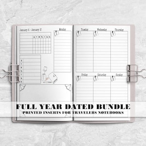 Printed Full Year Dated Inserts for Travelers Notebook Covers - Passport - Pocket - B6 - A6 - A5 - Standard - Cahier - B6 Slim - V-WO2P-0006