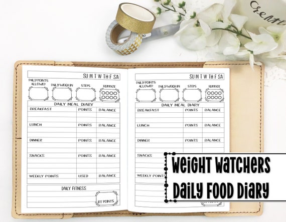 Weight Watchers Daily Food Diary for Travelers Notebook | Etsy
