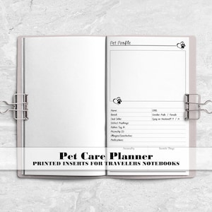 Pet Health Printed Planner Insert for Traveler&#39;s Notebook Insert