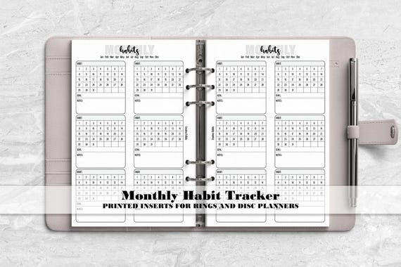 Monthly Habit Tracker Printed Insert for Your Ring or Disc Bound Planners - Printed Planner Insert