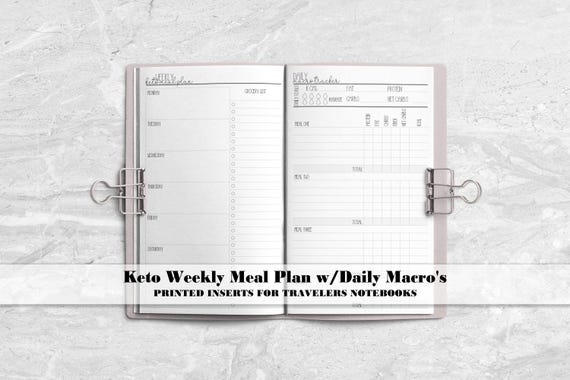 Keto Meal Plan & Grocery List Traveler's Notebook Insert - Printed Insert