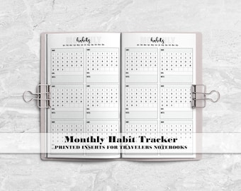 Monthly Habit Tracker Insert for Travelers Notebooks - Printed Travelers Notebook Insert
