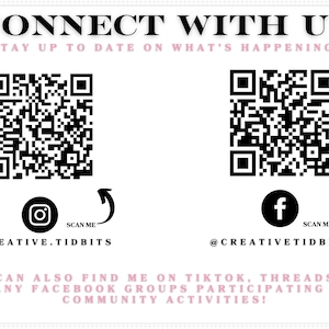 a QR code and a social media icon, along with text that encourages users to connect with Creative TidBITS and find them on platforms like Instagram, Twitter, and Facebook.