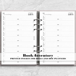 Book Inventory Log Insert for your Ring or Disc Planner - Printed Insert -Home Library