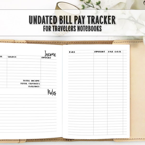 Insert de suivi des factures non daté pour carnets de notes Travelers - Encart imprimé pour carnet de notes Travelers