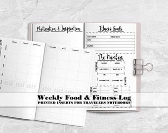 Weekly Food & Fitness Insert for your Traveler's Notebook - Printed Travelers Notebook Insert