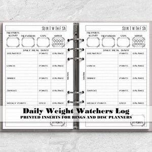 Weight Watchers Daily Food Diary for Ring and Disc Bound Planners - Printed Planner Insert