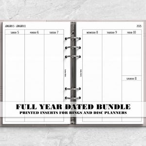 Printed Full Year Dated Months and Weeks Planner Insert for Ring or Disc Bound Planners - V-WO2P-0004