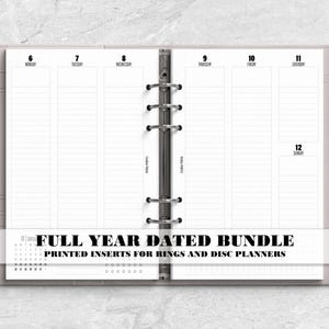 Printed Full Year Dated Months and Weeks Planner Insert for Ring or Disc Bound Planners - V-WO2P-0008