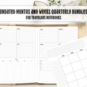 Undatierter Monats- und Wochenplanereinsatz Bundle - Bedruckter Travelers Notebook Einsatz - Quarterly TN Insert - UD-Bundle0007