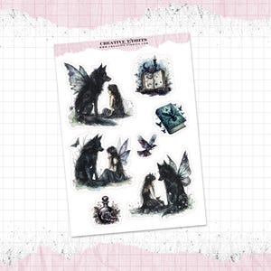 Dark Wolf Fairy Themed Journal and Planner Stickers Printed on your choice of Sticker Paper - Decorative Stickers - WS-0014