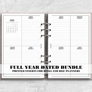 Printed Full Year Dated Months and Weeks Planner Insert for Ring or Disc Bound Planners - V-WO2P-0005