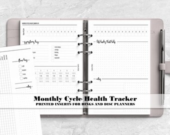 Yearly Period Tracker with Monthly Cycle Health for Ring or Disc Planners - Printed Planner Insert - Agenda Refill