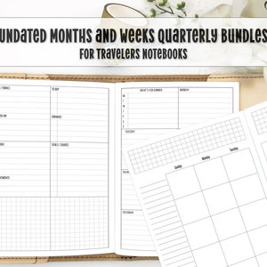 Undatierte Monate & Wochen Planer Einlage Bundle - Gedruckte Travelers Notebook Einlage - Vierteljährliche TN Einlage - UD-Bundle0008