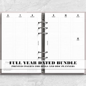 Printed Full Year Dated Months and Weeks Planner Insert for Ring or Disc Bound Planners - V-WO2P-0008