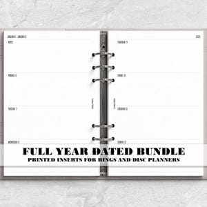 Printed Full Year Dated Months and Weeks Planner Insert for Ring or Disc Bound Planners - H-WO2P-0001