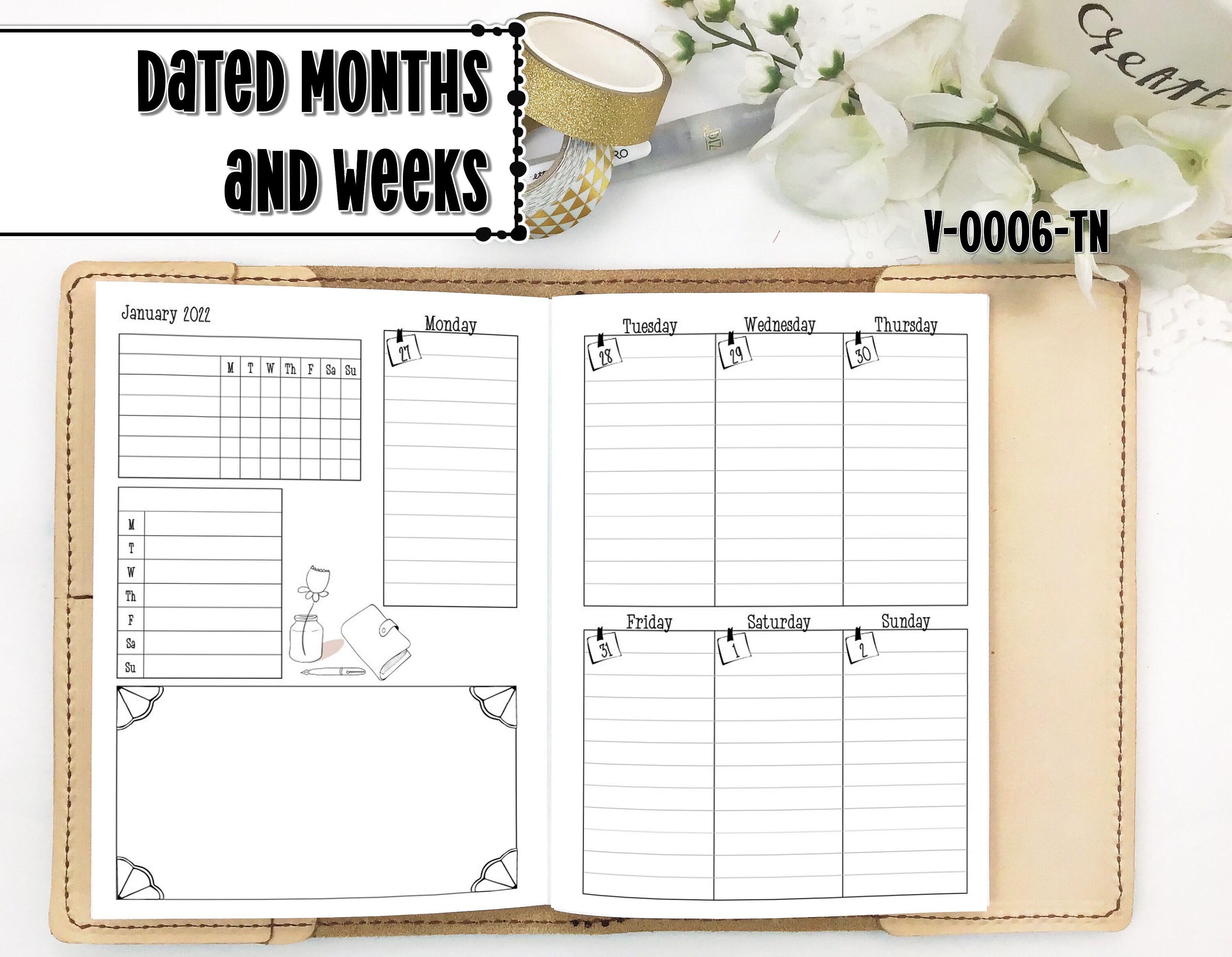 Dated Insert for Travelers Notebook Covers Printed Travelers - Etsy