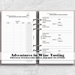 Wine Tasting Tracker Insert for Ring and Disc Bound Planner - Printed Planner Insert