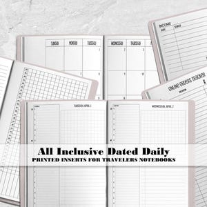 All Inclusive Dated Daily Printed Insert for Travelers Notebook Covers - Dated Day on 1 Page - Dated Monthly Calendar