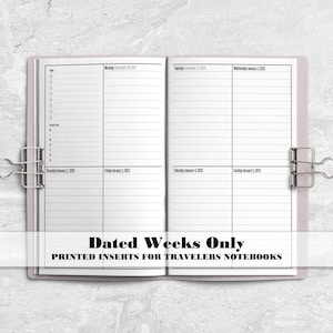 Dated Weeks Only Traveler&#39;s Notebook Insert - Printed Insert for TN&#39;s - Choose your start month - DW0004