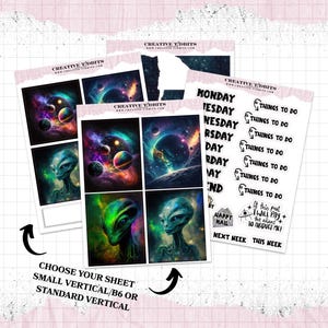 Extraterrestre - Kit d'autocollants pour agenda vertical - Feuille d'autocollants pour agenda décoratif - Kit d'autocollants pour journal intime - Espace