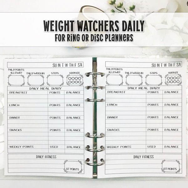 Weight Watchers Daily Food Diary voor Ring en Disc Bound Planners - Gedrukte Planner Insert