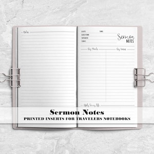 Sermon Notes Insert for Travelers Notebook Covers - Printed Insert - SN0003